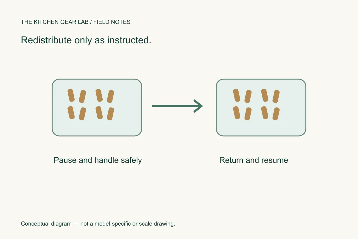 Basket contents before and after redistribution during the cooking cycle