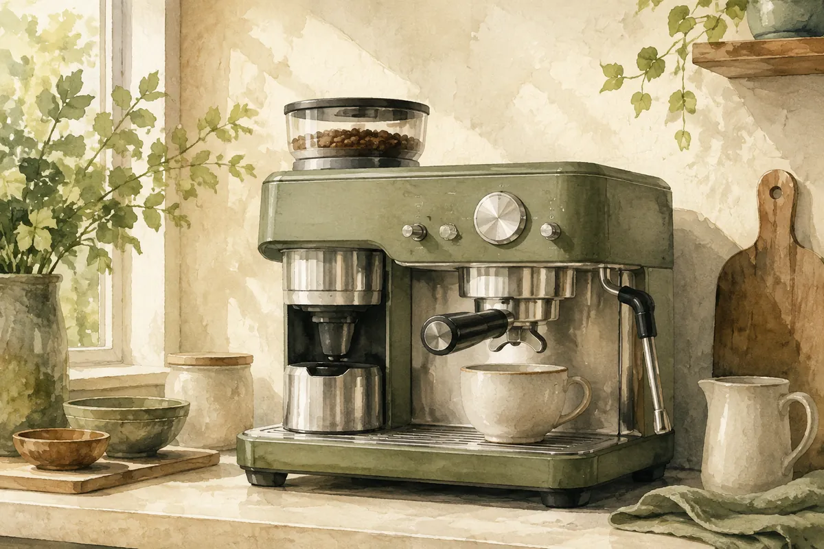 Espresso machine with an integrated bean hopper and grinder